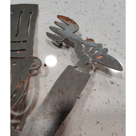 Laser Cut Metal Art Chef w/ Fork VS Lobster Towel Hooks 15" Rustic Shop Decor - Picture 10 of 16